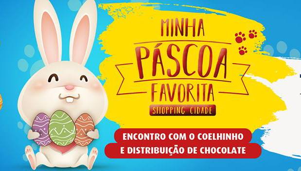 Coelho da Páscoa distribui chocolates no Shopping Cidade